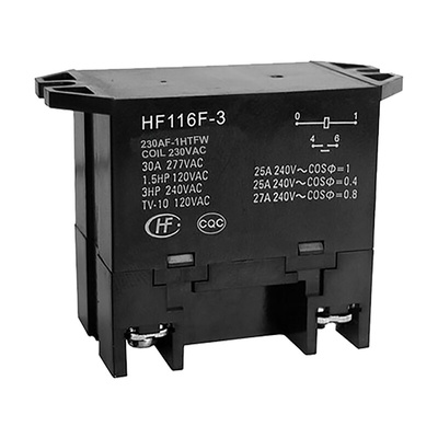 Hongfa Europe GMBH Flange Mount Power Relay, 230V ac Coil, 30A Switching Current, SPST