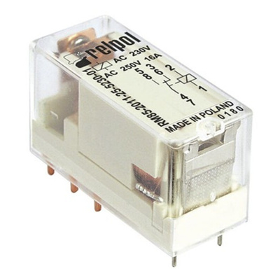 Relpol PCB Mount Power Relay, 12V dc Coil, 16A Switching Current, SPDT