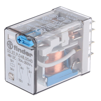 Finder Plug In Power Relay, 48V dc Coil, 20A Switching Current, DPDT