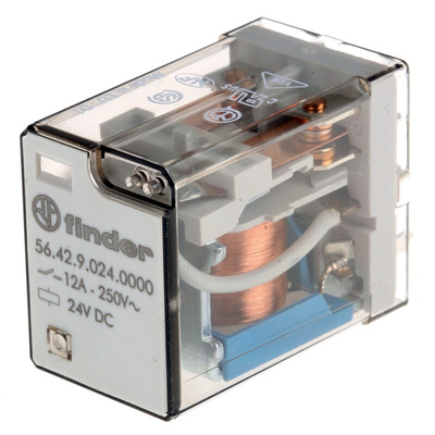 Finder PCB Mount Power Relay, 24V dc Coil, 12A Switching Current, DPDT