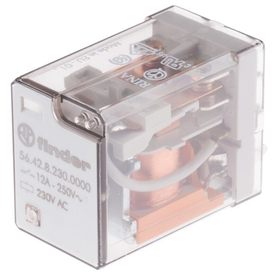 Finder PCB Mount Power Relay, 230V ac Coil, 12A Switching Current, DPDT