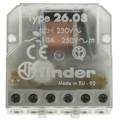 Finder Panel Mount Power Relay, 230V ac Coil, 10A Switching Current, DPST-2NO