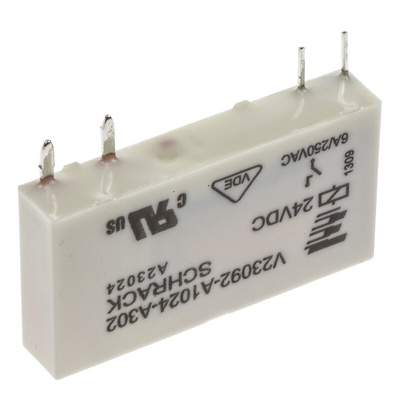 TE Connectivity PCB Mount Power Relay, 24V dc Coil, 6A Switching Current, SPST