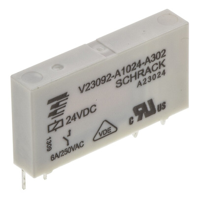 TE Connectivity PCB Mount Power Relay, 24V dc Coil, 6A Switching Current, SPST