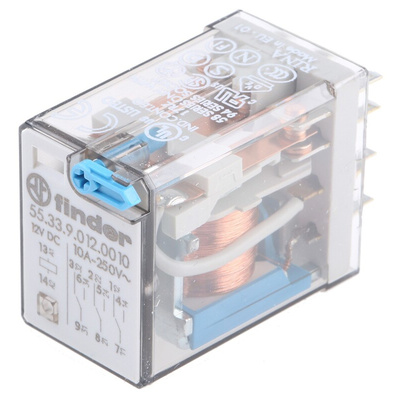 Finder Plug In Power Relay, 12V dc Coil, 10A Switching Current, 3PDT
