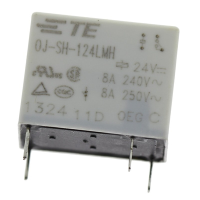TE Connectivity PCB Mount Power Relay, 24V dc Coil, 8A Switching Current, SPST