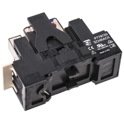 TE Connectivity DIN Rail Power Relay, 12V dc Coil, 12A Switching Current, DPDT