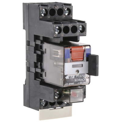 TE Connectivity DIN Rail Power Relay, 12V dc Coil, 12A Switching Current, DPDT