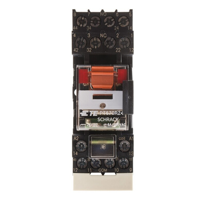 TE Connectivity DIN Rail Power Relay, 24V ac Coil, 6A Switching Current, 4PDT