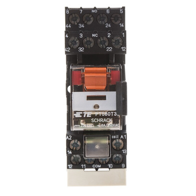 TE Connectivity DIN Rail Power Relay, 230V ac Coil, 6A Switching Current, 4PDT