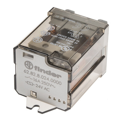 Finder Flange Mount Power Relay, 24V ac Coil, 16A Switching Current, DPDT