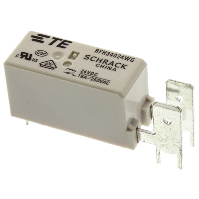 TE Connectivity PCB Mount Power Relay, 24V dc Coil, 16A Switching Current, SPST