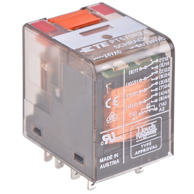 TE Connectivity PCB Mount Power Relay, 24V ac Coil, 6A Switching Current, 4PDT