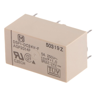 Panasonic DPST Non-Latching Relay PCB Mount, 24V dc Coil, 5 A