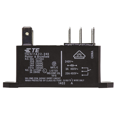 TE Connectivity Flange Mount Non-Latching Relay, 240V ac Coil, 30A Switching Current, DPDT