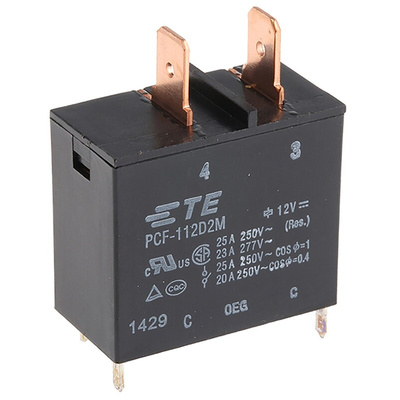TE Connectivity PCB Mount Power Relay, 12V dc Coil, 25A Switching Current, SPST