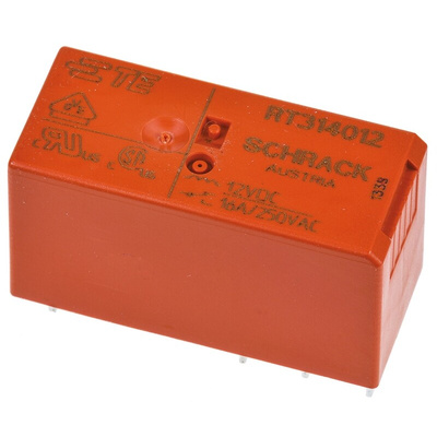 TE Connectivity PCB Mount Power Relay, 12V dc Coil, 16A Switching Current, SPDT