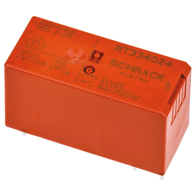 TE Connectivity PCB Mount Power Relay, 24V dc Coil, 16A Switching Current, SPST