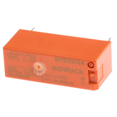 TE Connectivity PCB Mount Power Relay, 24V dc Coil, 8A Switching Current, SPST