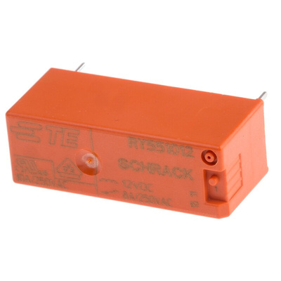 TE Connectivity PCB Mount Power Relay, 12V dc Coil, 8A Switching Current, SP-NC