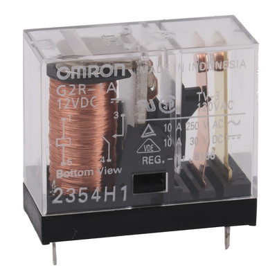 Omron PCB Mount Power Relay, 12V dc Coil, 10A Switching Current, SPST
