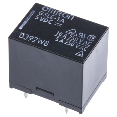 Omron PCB Mount Power Relay, 5V dc Coil, 10A Switching Current, SPST