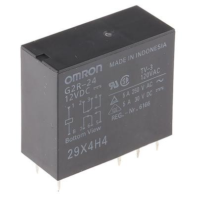 Omron PCB Mount Power Relay, 12V dc Coil, 4A Switching Current, DPDT
