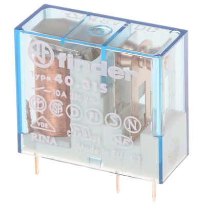 Finder PCB Mount Power Relay, 48V dc Coil, 10A Switching Current, SPDT