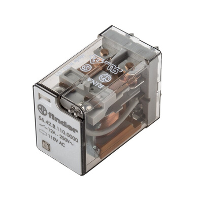 Finder PCB Mount Power Relay, 110V ac Coil, 12A Switching Current, DPDT
