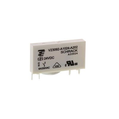 TE Connectivity PCB Mount Power Relay, 24V dc Coil, 6A Switching Current, SPST