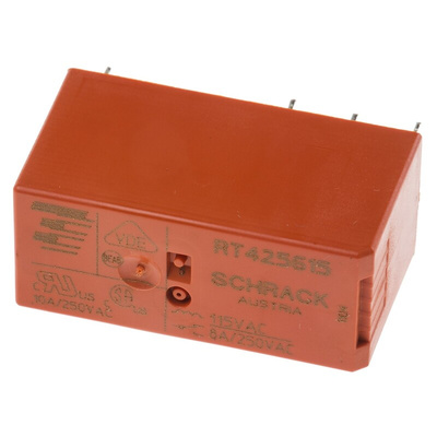 TE Connectivity PCB Mount Power Relay, 115V ac Coil, 8A Switching Current, DPDT