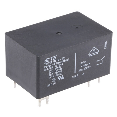 TE Connectivity PCB Mount Power Relay, 12V dc Coil, 30A Switching Current, DPST