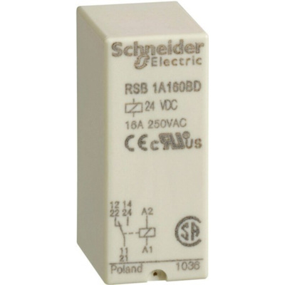 Schneider Electric PCB Mount Power Relay, 24V dc Coil, 16A Switching Current, SPDT