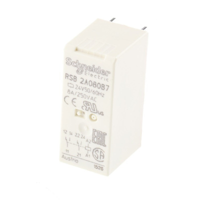 Schneider Electric PCB Mount Power Relay, 24V ac Coil, 8A Switching Current, DPDT