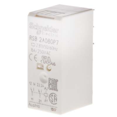 Schneider Electric PCB Mount Power Relay, 230V ac Coil, 8A Switching Current, DPDT