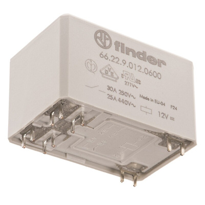 Finder PCB Mount Power Relay, 12V dc Coil, 50A Switching Current, DPST