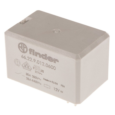 Finder PCB Mount Power Relay, 12V dc Coil, 50A Switching Current, DPST