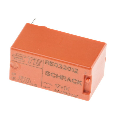 TE Connectivity PCB Mount Power Relay, 12V dc Coil, 6A Switching Current, SPST