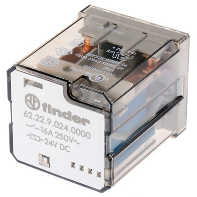Finder PCB Mount Power Relay, 24V dc Coil, 16A Switching Current, DPDT