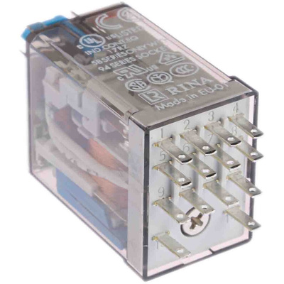 Finder Plug In Power Relay, 12V dc Coil, 7A Switching Current, 4PDT