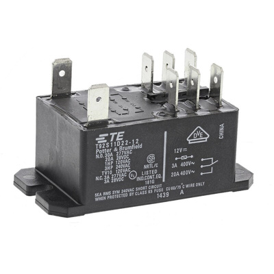 TE Connectivity Panel Mount Power Relay, 12V dc Coil, 30A Switching Current, DPDT
