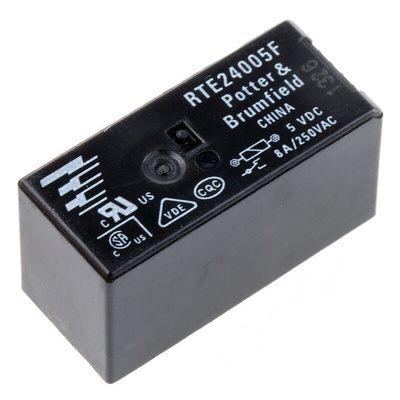 TE Connectivity PCB Mount Power Relay, 5V dc Coil, 8A Switching Current, DPDT