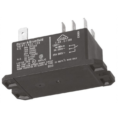 TE Connectivity Panel Mount Power Relay, 110 → 120V ac Coil, 30A Switching Current, DPDT