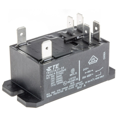 TE Connectivity Panel Mount Power Relay, 24V ac Coil, 30A Switching Current, DPST