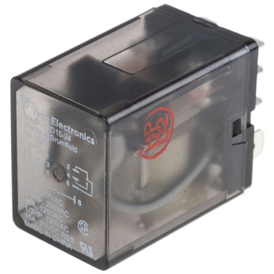 TE Connectivity Plug In Power Relay, 24V dc Coil, 15A Switching Current, DPDT