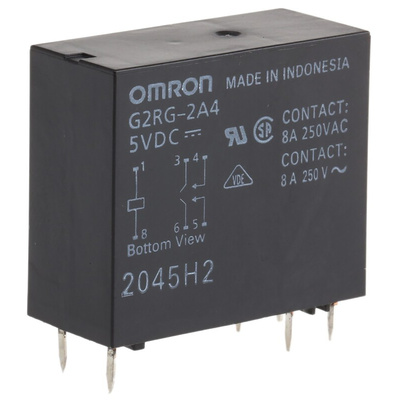 Omron PCB Mount Power Relay, 5V dc Coil, 8A Switching Current, DPST