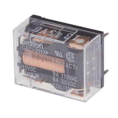 Omron PCB Mount Power Relay, 12V dc Coil, 8A Switching Current, SPDT