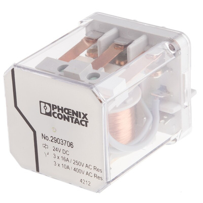Phoenix Contact PCB Mount Power Relay, 24V dc Coil, 16A Switching Current, 3P-NO