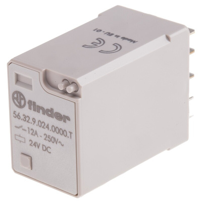 Finder Plug In Power Relay, 24V dc Coil, 12A Switching Current, DPDT
