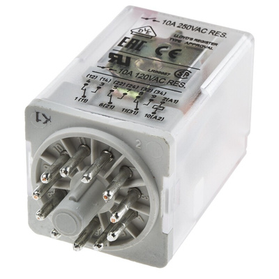 Relpol Plug In Power Relay, 24V ac Coil, 10A Switching Current, 3PDT